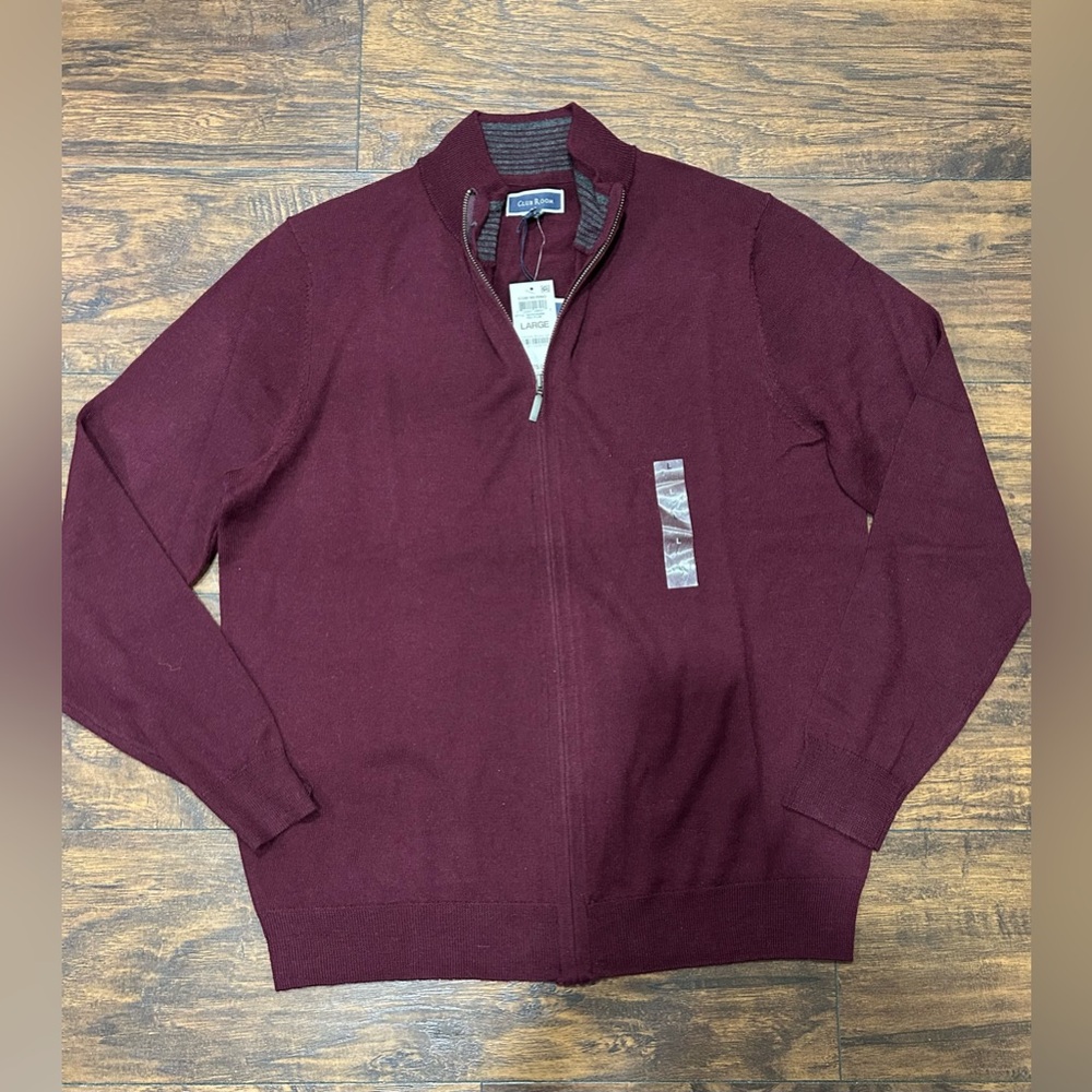 Men's Club Room Burgundy Sweater Cardigan Large nwt‎